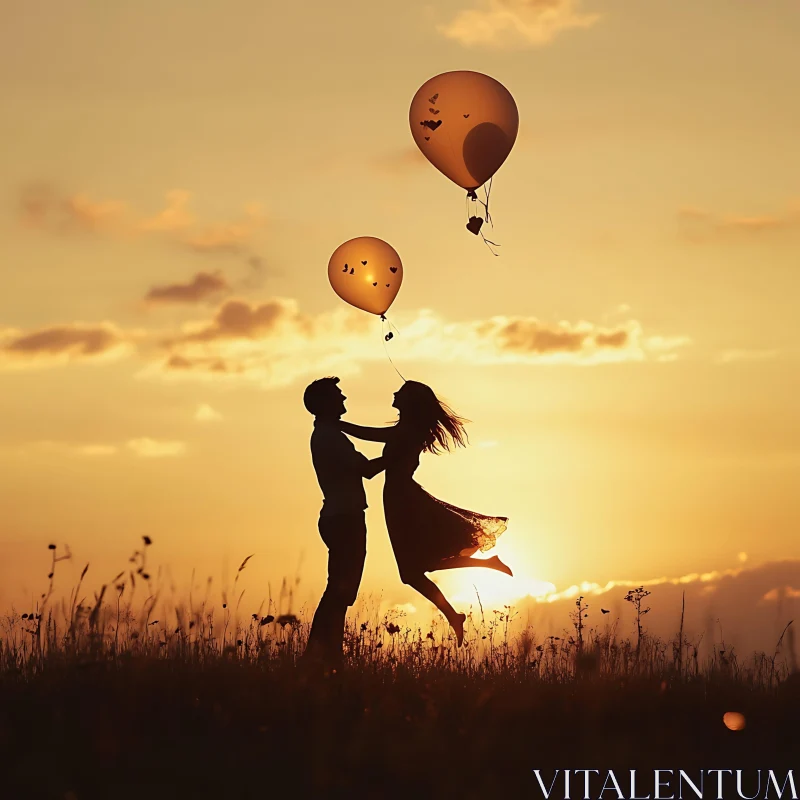 Silhouette of Couple at Sunset