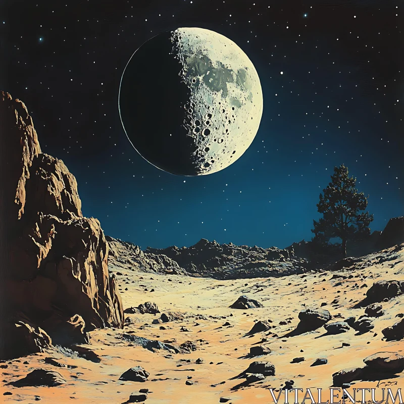 Lunar Serenity Under Starry Skies