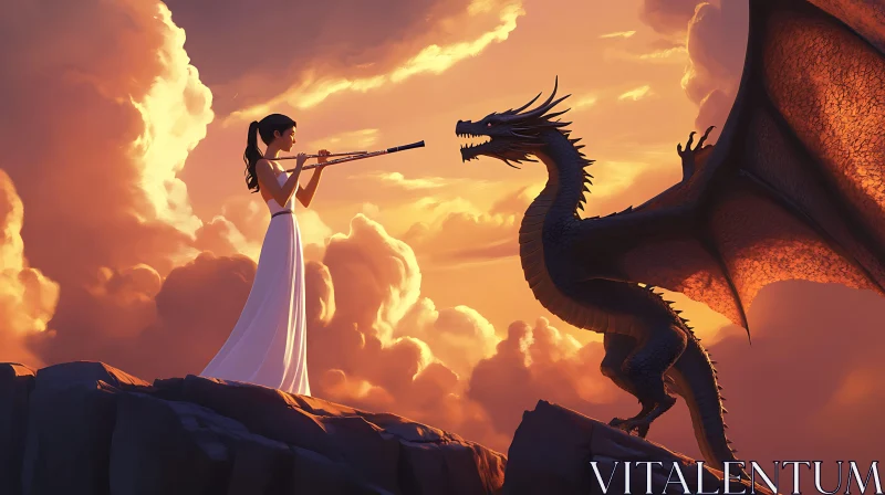 Flute Serenade for Dragon at Sunset