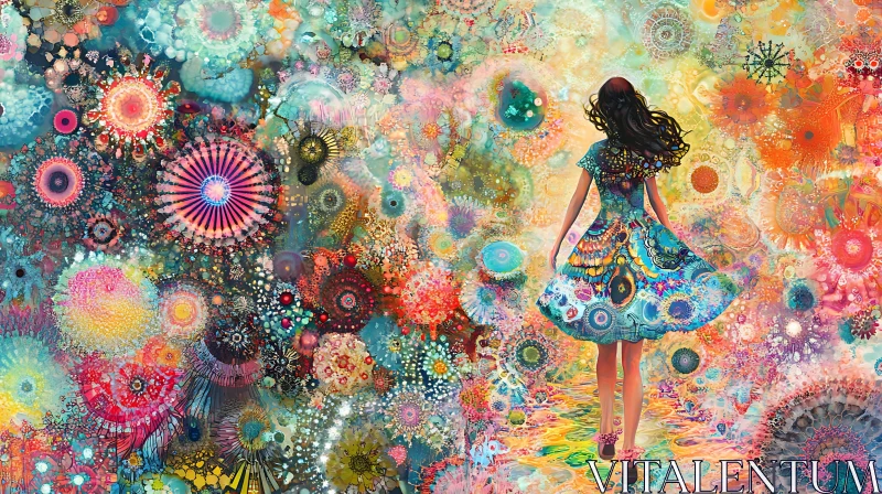 Abstract Floral Landscape with Woman