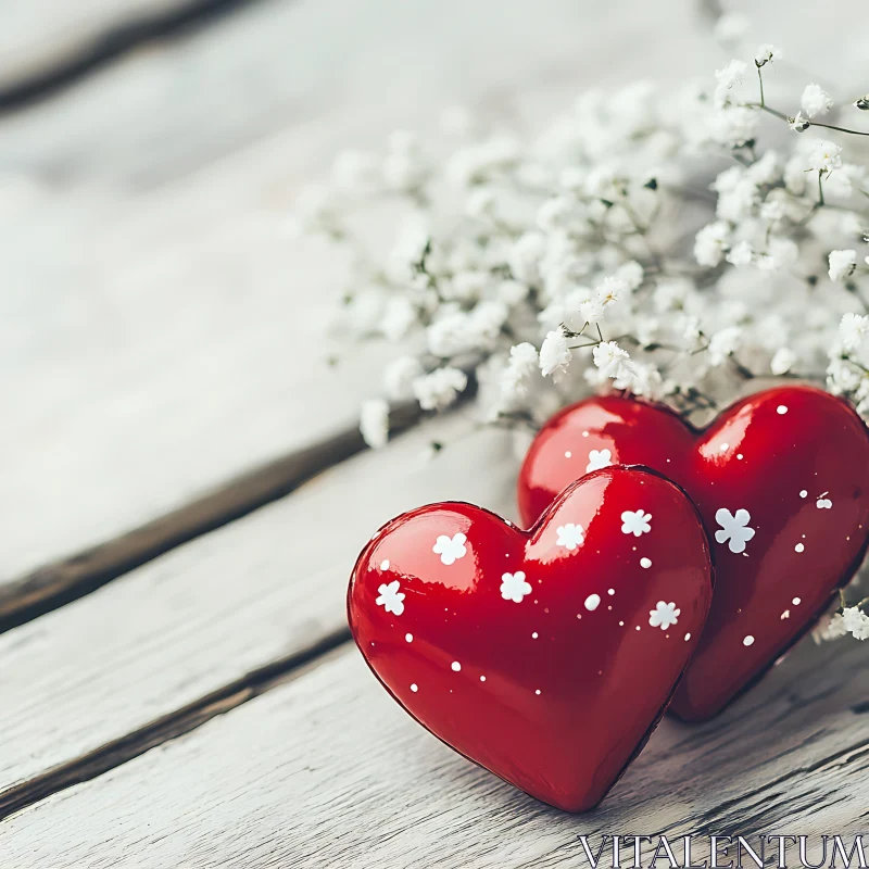 Red Hearts and White Flowers Still Life