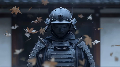 Armored Samurai with Autumnal Leaves