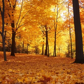 Autumnal Forest Scene with Golden Leaves