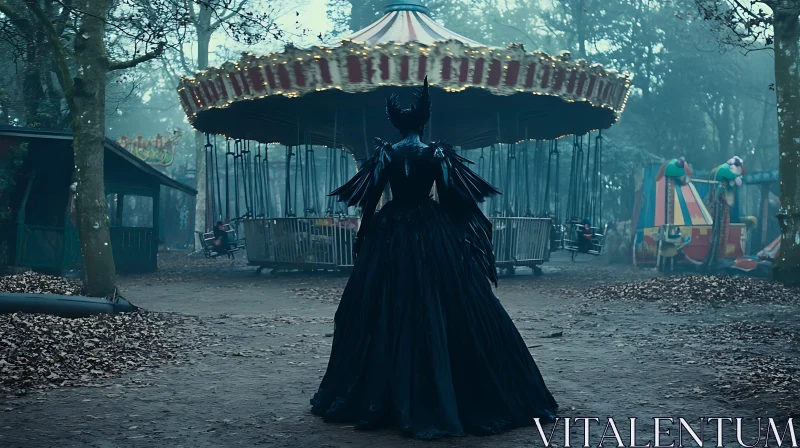 Gothic Figure at Abandoned Carousel