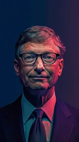 Bill Gates in Blue and Red Tones