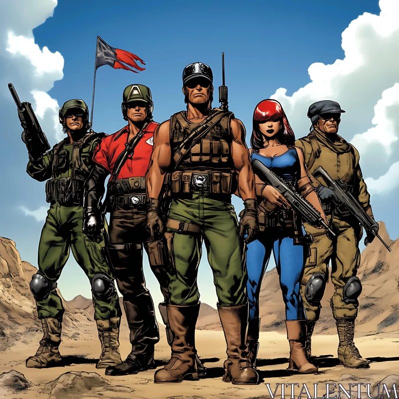 AI ART Armed Forces Team in Desert Comic