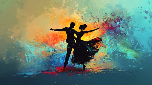 Dancing Couple Abstract Art Silhouette
