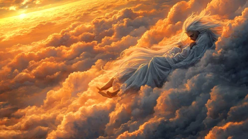 Woman Resting in the Sunset Clouds