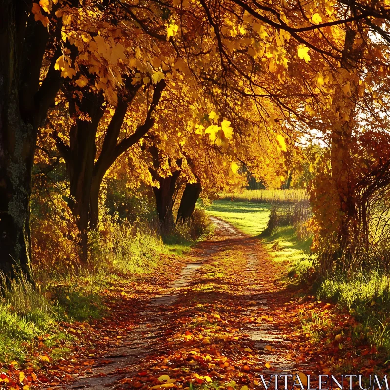 Autumnal Road with Yellow Leaves