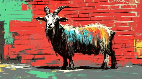 Expressionist Goat on Vibrant Background