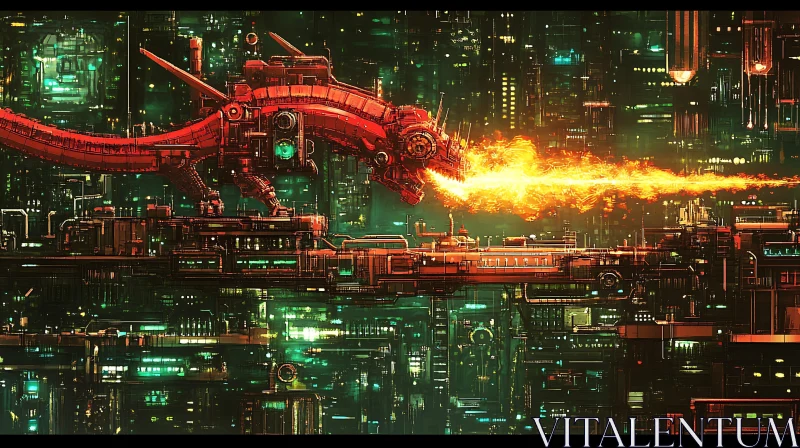 Cyberpunk Dragon Fire Over Future City