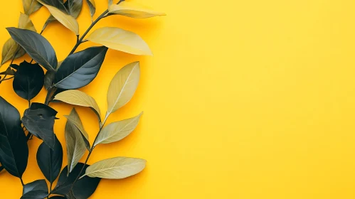 Leaves Composition on Yellow Background