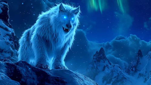 Glowing Eyed Wolf in Winter Landscape