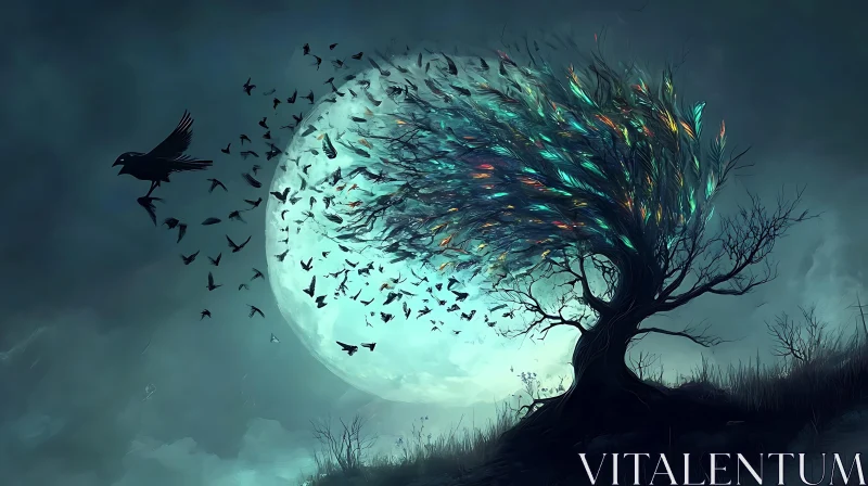 AI ART Surreal Tree and Birds Artwork