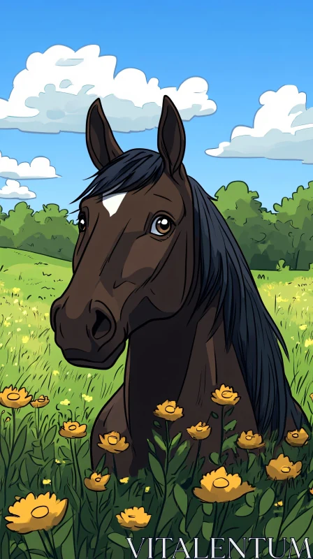 Nature's Harmony with Horse and Flowers