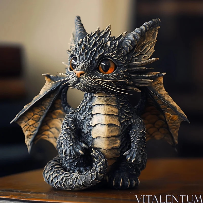 Whimsical Dragon-Cat Hybrid Sculpture