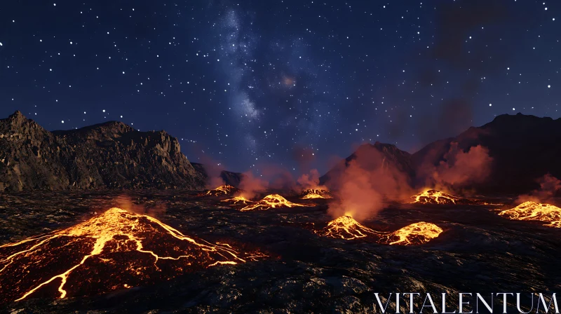 Lava Flowing Volcanoes at Night