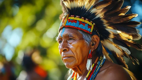 Indigenous Man with Traditional Headwear