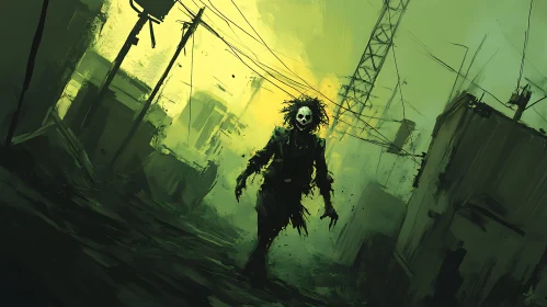 Post-Apocalyptic Zombie in Dilapidated City