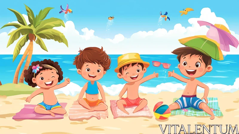 Kids on the Beach Illustration