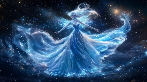 Cosmic Fairy in Starry Night