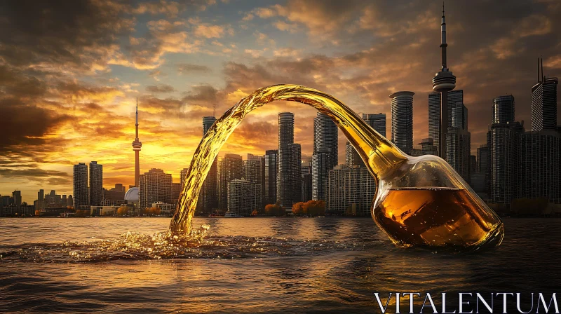 Liquid Gold Over City at Dusk