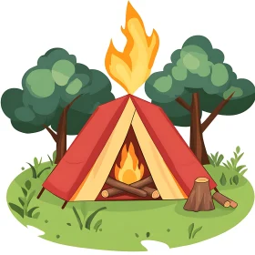 Serene Camping Scene with Campfire and Tent