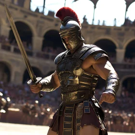Ancient Gladiator with Sword in Colosseum