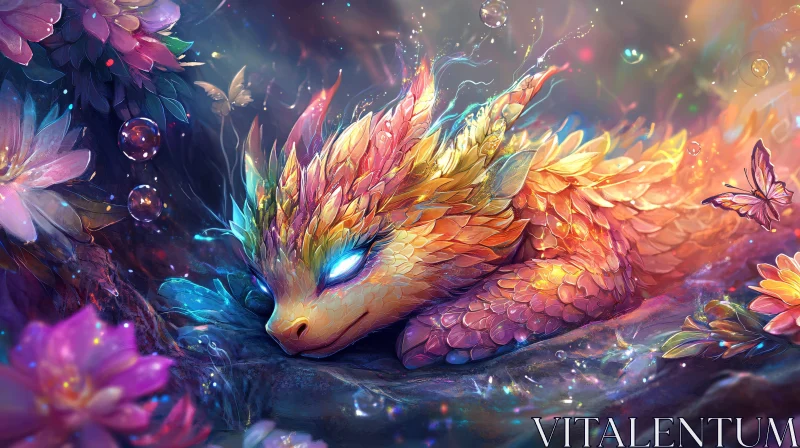 Pastel Dragon Slumbering in a Garden