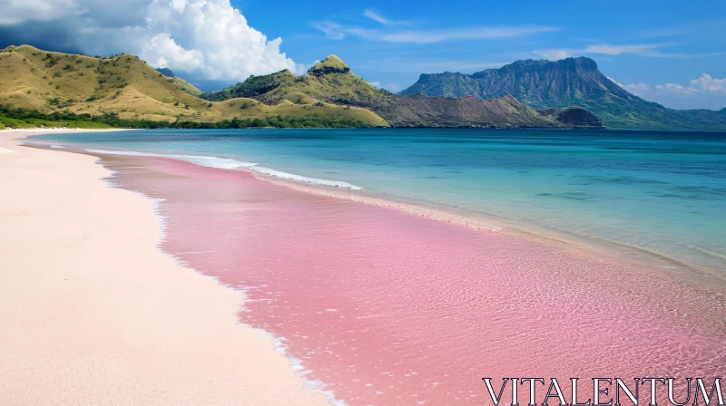 Gorgeous Pink Sand Beach with Mountain Backdrop
