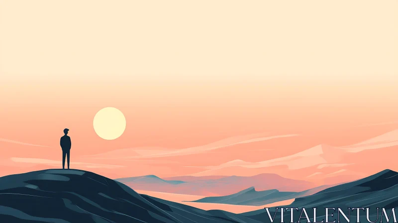 Man Silhouette at Sunset on Mountain