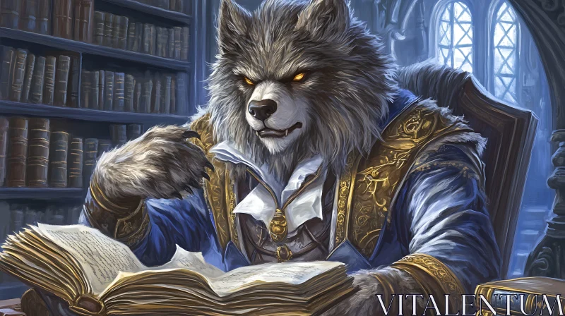 Scholarly Werewolf Reading a Book