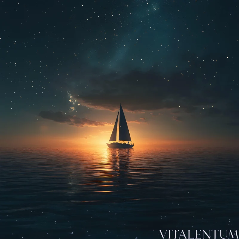 Night Voyage: A Sailboat Under the Stars