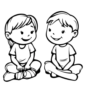 Playful Kids Drawing, Simple Line Art