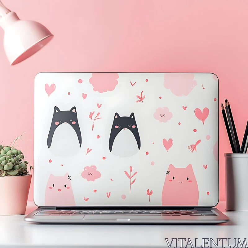 Adorable Cat Illustrations on a Laptop