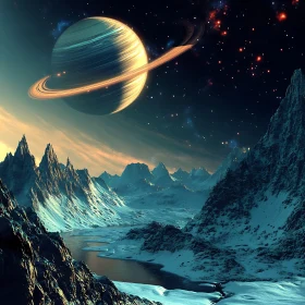 Ringing Planet Above Winter Mountains