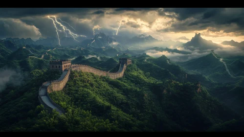 Great Wall Landscape With Lightning