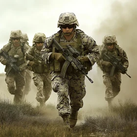 American Soldiers Marching Through Dust