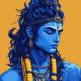 Blue Deity with Yellow Garland Art