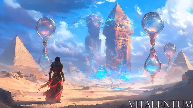 Dreamlike Desert Scene with Hourglasses