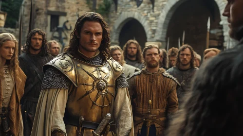 Golden Armor Warrior in Medieval Setting