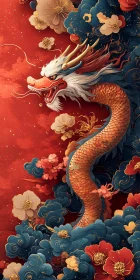 Chinese Dragon with Flowers and Clouds