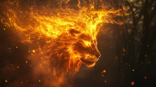Mythical Fiery Lion Head with Glowing Eyes