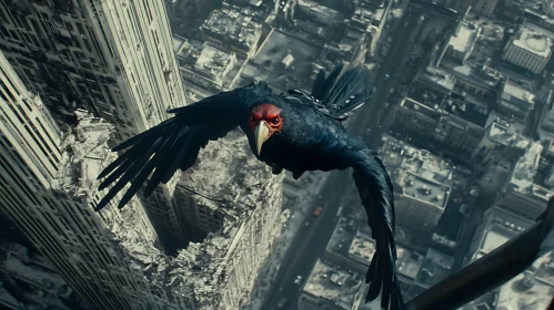 Bird Over Destroyed City