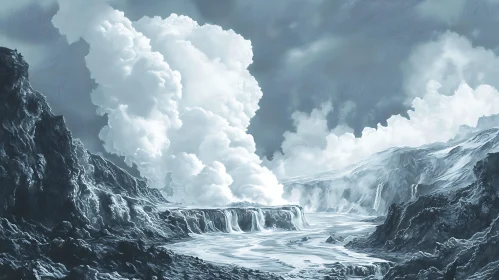 Grey Waterfall Between Mountains