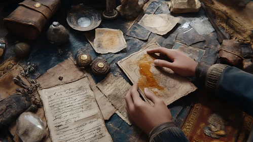 Vintage Map and Documents on Table