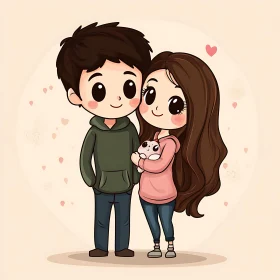 Cartoon Couple with Pet