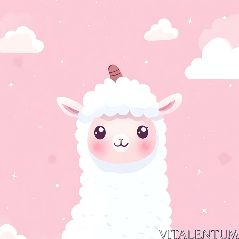 Cute Pink Llama Cartoon Illustration