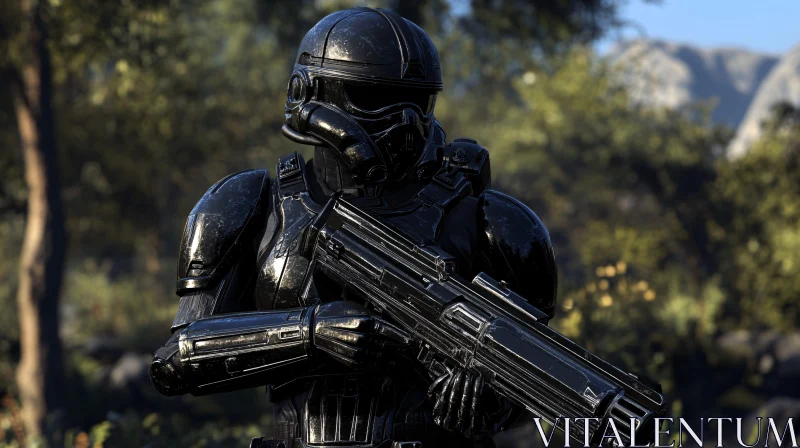 AI ART Futuristic Soldier in Dark Armor