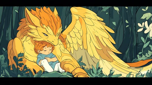 A Boy's Serene Slumber with Dragon